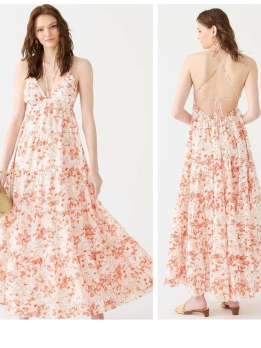 J Crew Strappy Linen Resort Vacation Maxi Dress in Breezy Blooms Size XL